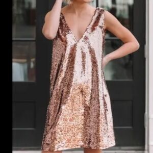 BB Dakota Sparkle Motion Sequin Mini Dress Rose Gold Party Club - Small